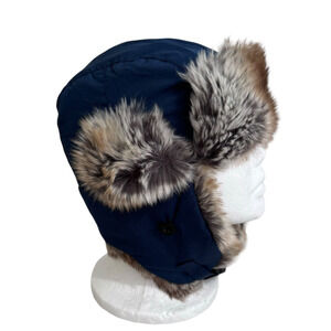 Appaman Little Boys Sz 5/6/7 Large Trapper Hat Blue Faux Fur Chin Strap